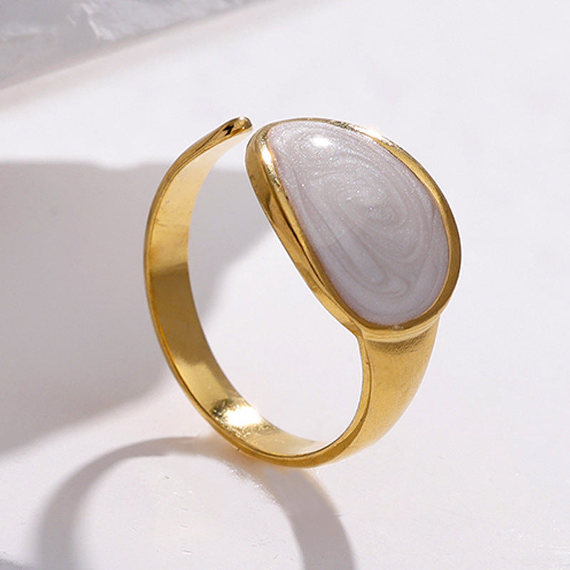 Minimalist Geometric Titanium Steel Adjustable Open Ring for Women with Plated Finish and Enamel Detail