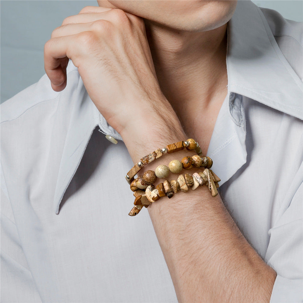 Vintage Geometric Rectangle Crystal Beaded Bracelet Set for Unisex