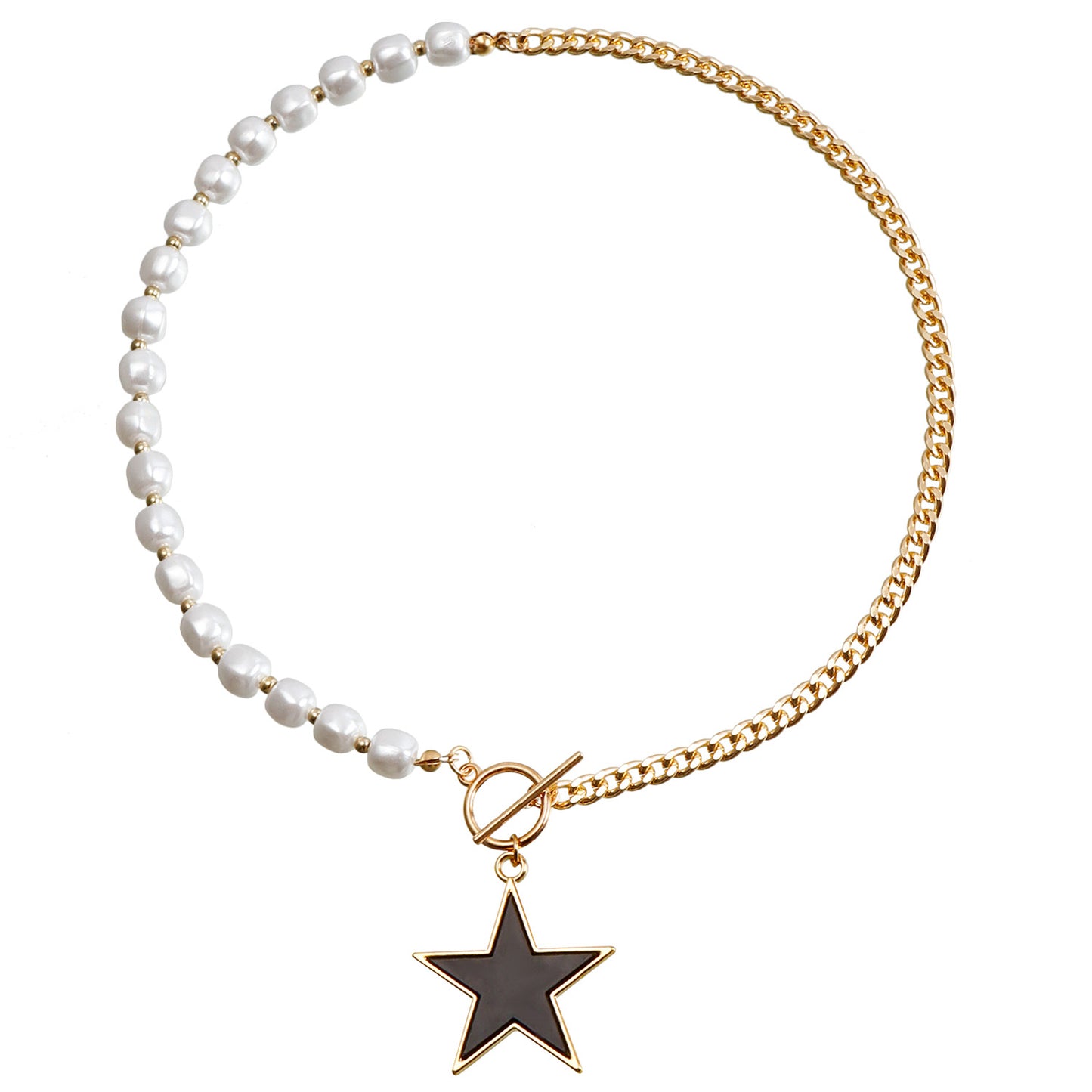 Elegant White Imitation Pearl and Shell Butterfly Geometric Aluminum Chain Necklace for Women