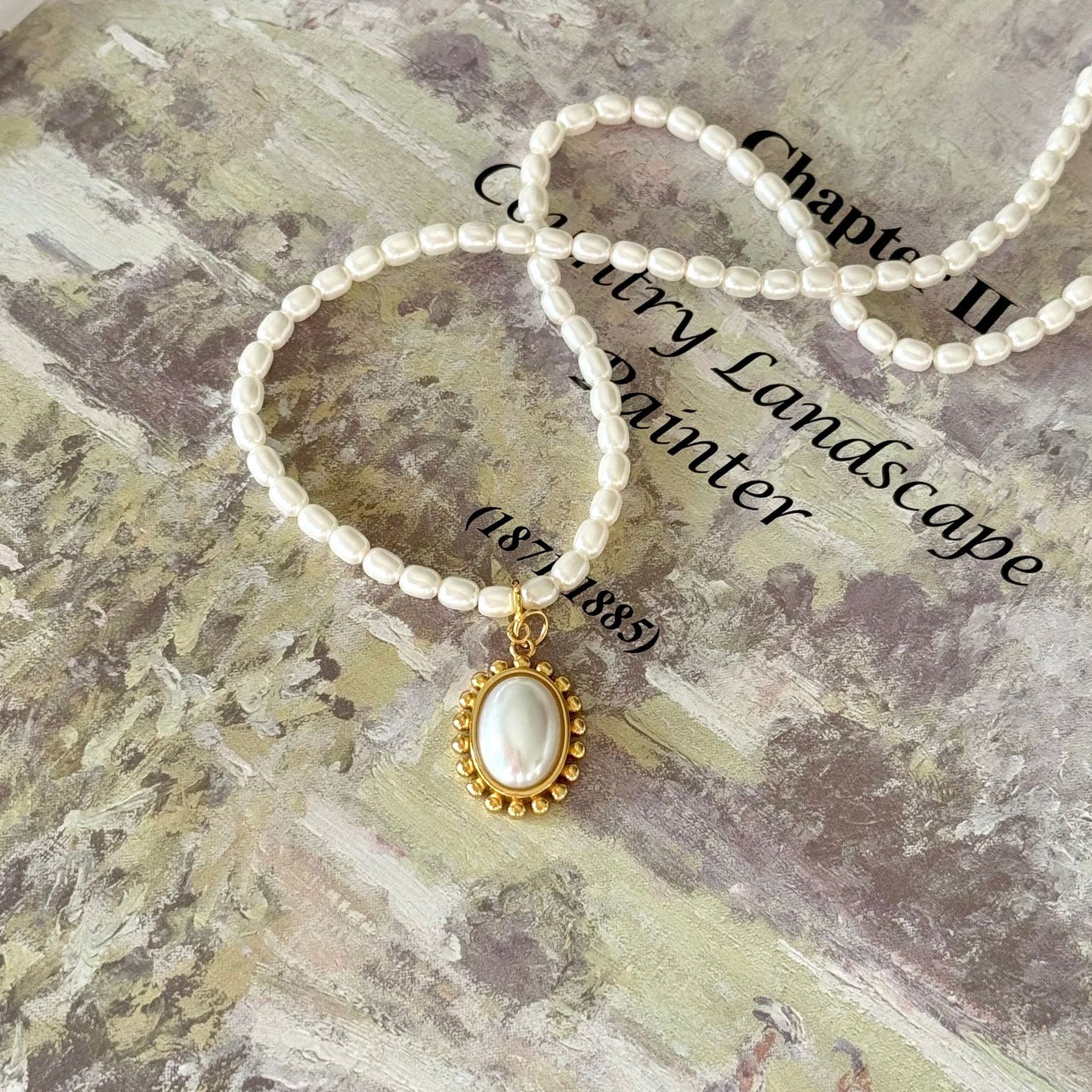 Sweet 925 Sterling Silver Geometric Oval Crystal Pearl Pendant Necklace with Checkered Chain
