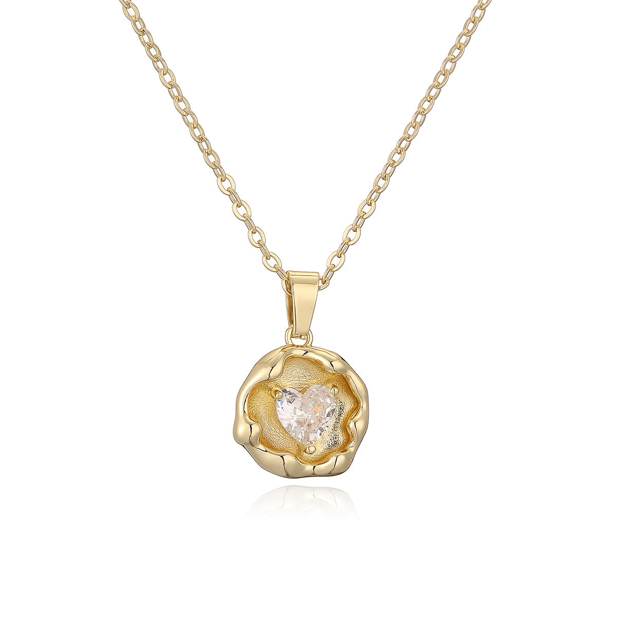 Minimalist Geometric Pendant Necklace for Women with Gold-Plated Copper and Zircon, Elegant Locket-Style Clavicle Chain