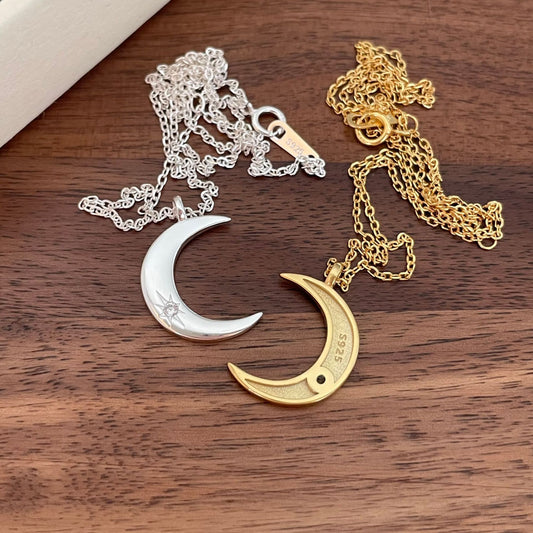 Collana con ciondolo lunare minimalista in argento sterling 925 con catena irregolare da donna