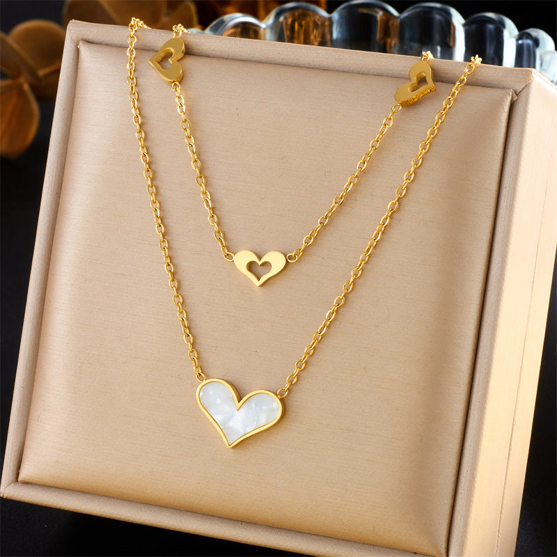 Vintage Fashion Stainless Steel Multi-Layer Irregular Heart Floral Bow Pendant Necklace