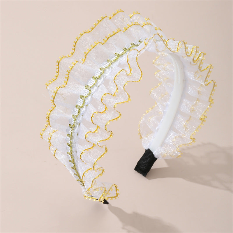 Cerchietto Floreale per Bambini con Rifinitura in Pizzo e Dettagli in Perle in Stile Naturale, Accessorio per Capelli Ricoperto in Resina Colore Macaron