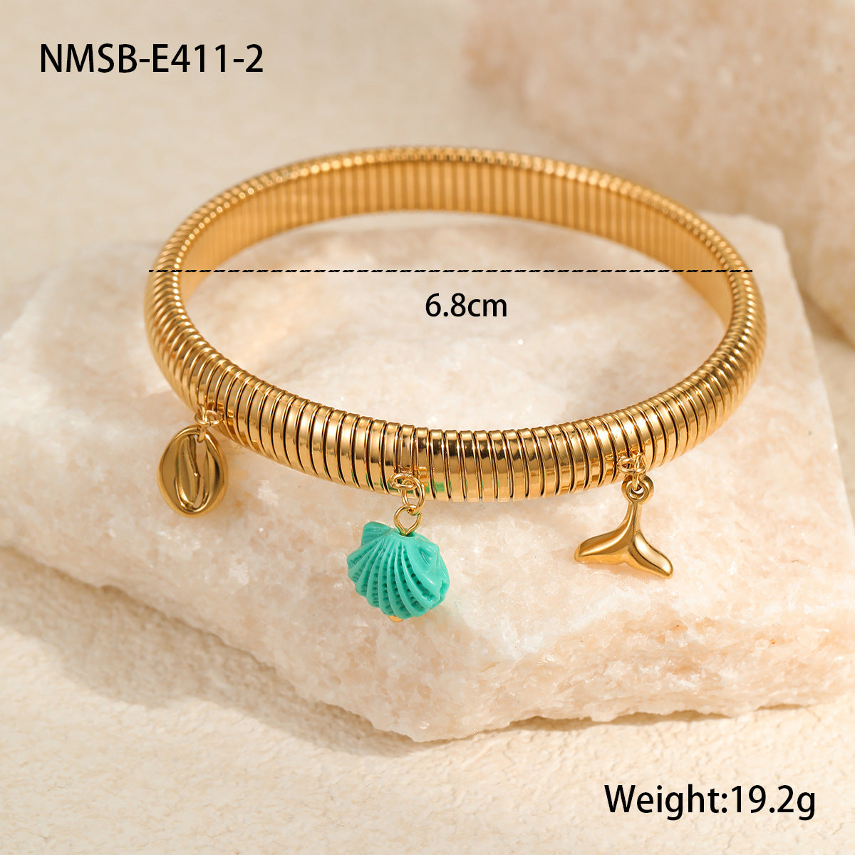 Elegante bracciale placcato in acciaio inossidabile a forma di stella, geometrico, con ciondolo a stella e conchiglia per donna
