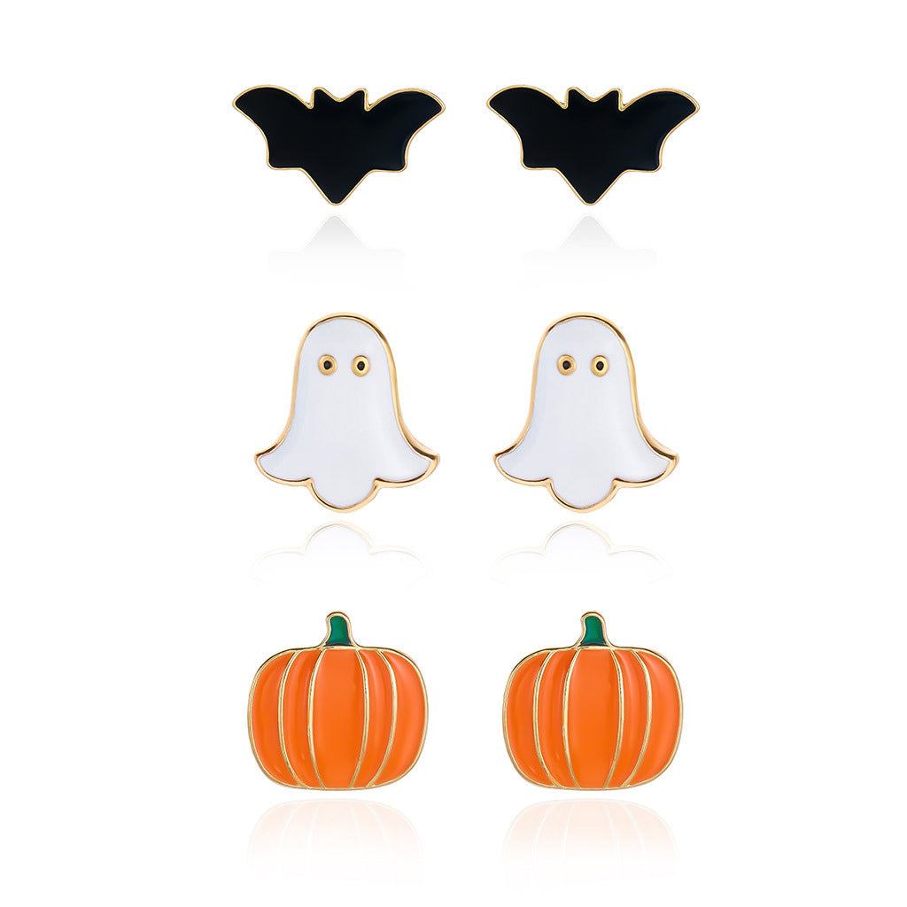 Gothic Cartoon Alloy Plated Necklace with Bat Pumpkin Ghost Charms for Women Halloween Party