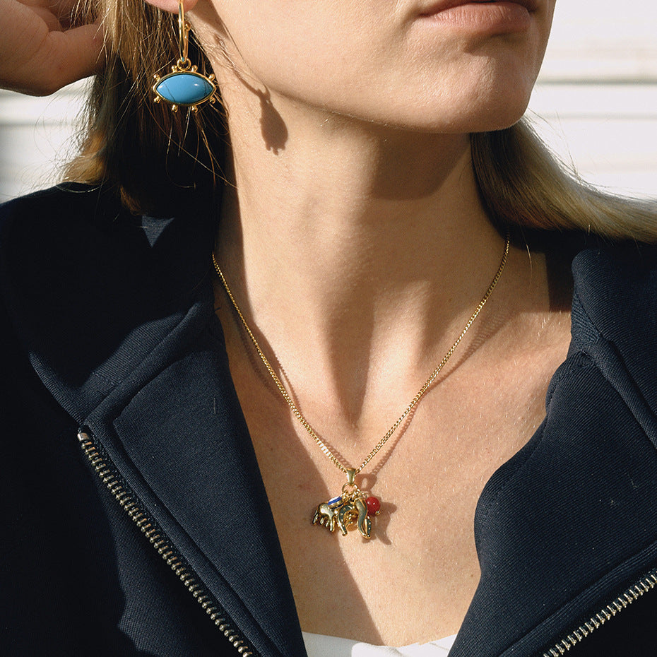 Collana con Pendente Occhio di Demone Geometrico da Donna in Acciaio al Titanio con Finitura Galvanizzata