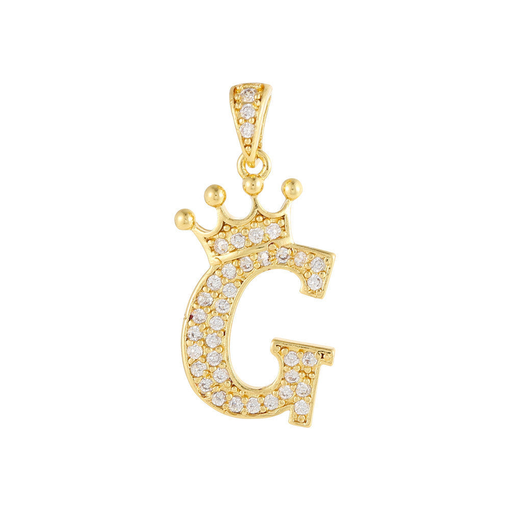 Gold Plated Brass Crown Letter Charm Bar with Cubic Zirconia for DIY Necklace Bracelet