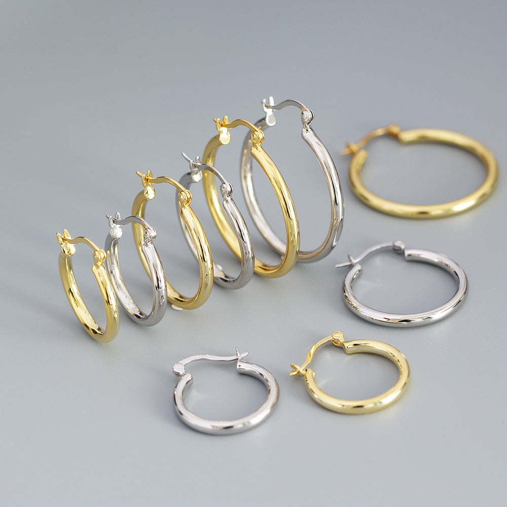 Minimalist 925 Sterling Silver Polished Round Geometric Hoop Earrings for Women