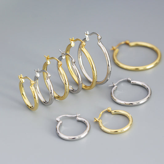 Pendientes de aro geométricos redondos pulidos de plata de ley 925 minimalistas para mujer