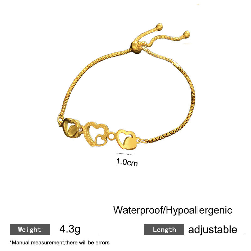 Minimalist Sweet Hollow Heart Adjustable Plated Titanium Steel Bracelet