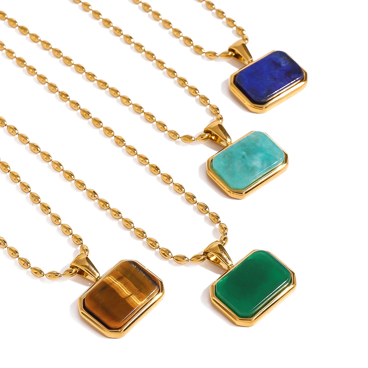 Collana con ciondolo minimalista in occhio di tigre geometrico in acciaio inossidabile con finitura placcata per donna