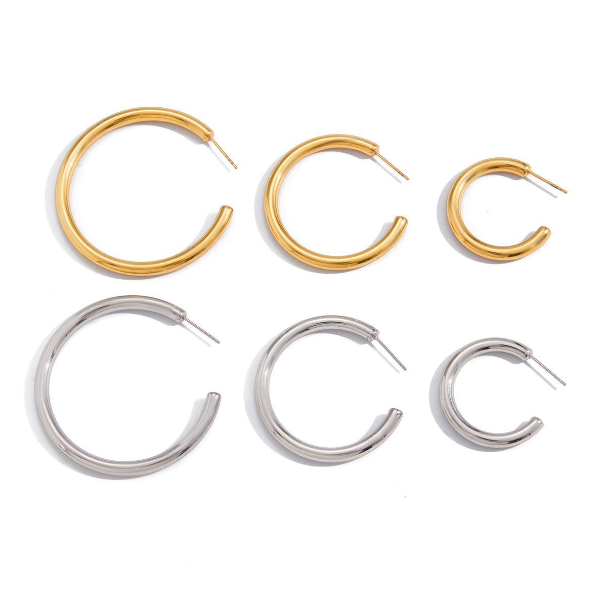 Pendientes de aro geométricos de acero inoxidable con acabado chapado para mujer, aretes minimalistas a la moda