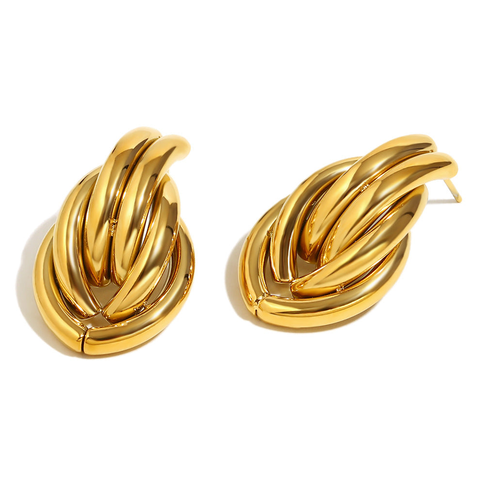 Fashionable Geometric Stainless Steel Earrings with 18K Gold Plating for Women