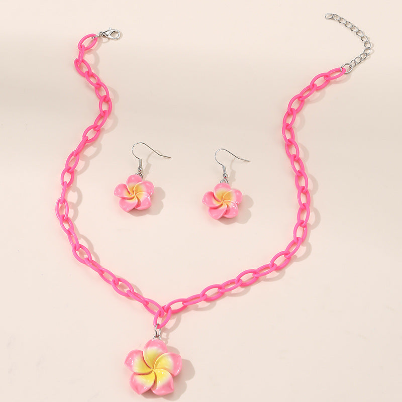 Set di collana con ciondolo a orso primaverile e floreale per bambini in resina con catena regolabile