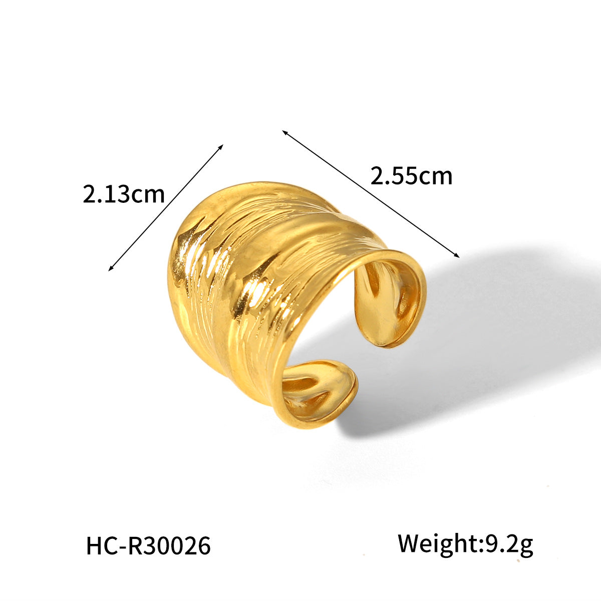 Anello da donna in acciaio inossidabile testurizzato geometrico con finitura martellata e superficie placcata