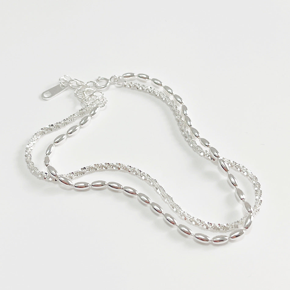 Bracciale in Argento Sterling S925 Minimalista a Forma di Ramo d'Ulivo con Finitura Placcata