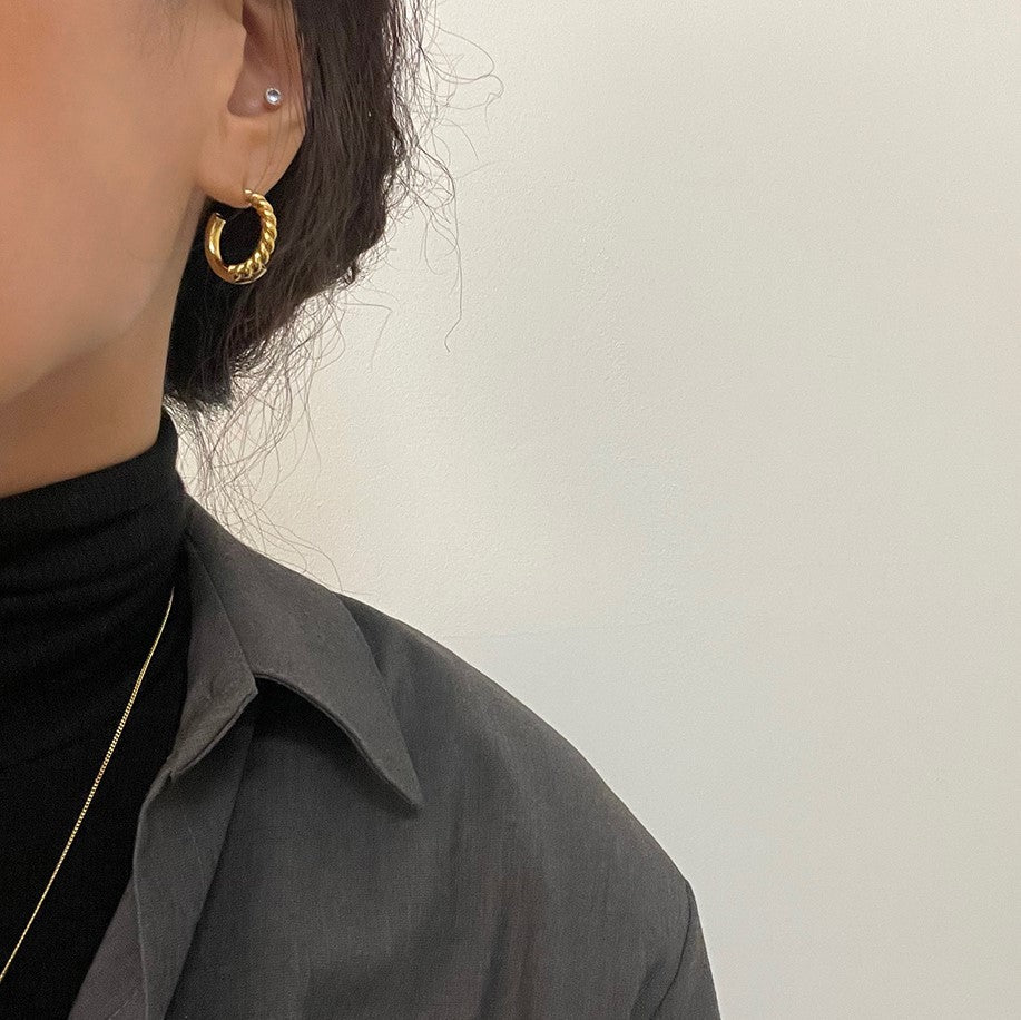 Minimalist 925 Sterling Silver Round Woven Hoop Earrings for Women