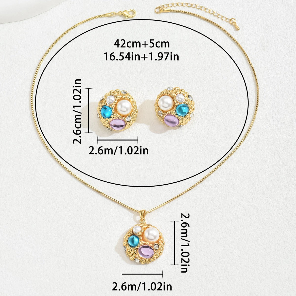 Conjunto de collar y pendientes de cobre irregular geométrico estilo bosque minimalista con incrustaciones de piedras preciosas sintéticas bañadas en oro