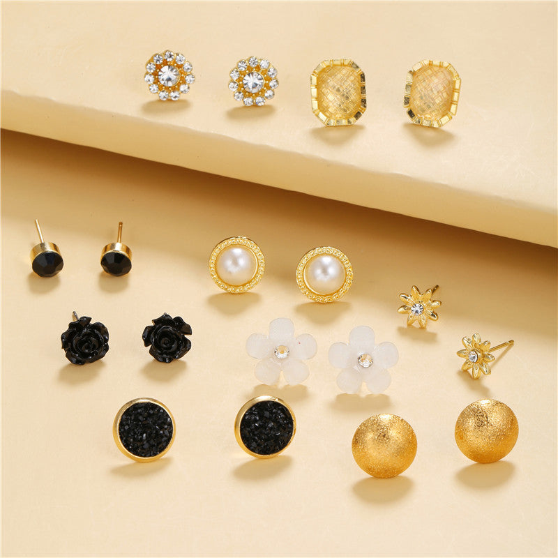 Business Elegant Square Floral Alloy Earrings with Rhinestone Inlay for Women