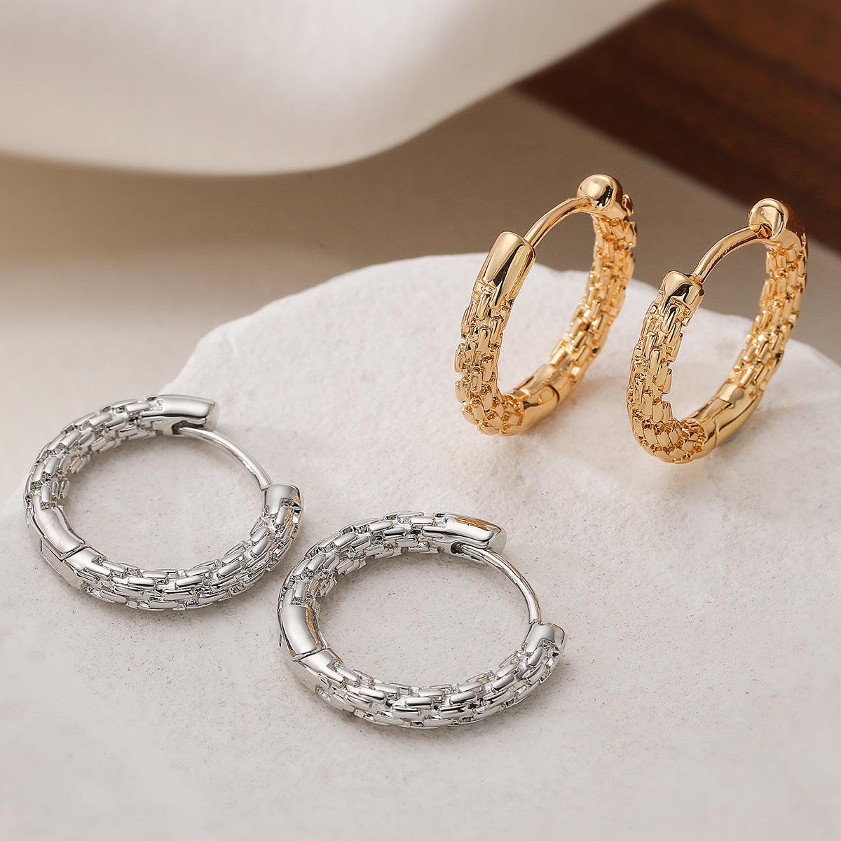 Vintage 18K Gold Plated Brass Geometric Hoop Earrings for Women