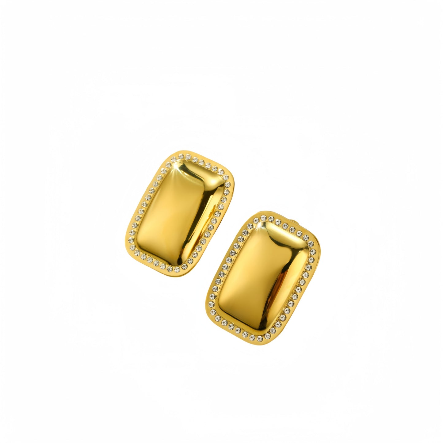 Pendientes de Acero Inoxidable Minimalistas Geométricos de Lujo con Baño de Oro de 18K e Incrustaciones de Pedrería Blanca, Diseño Rectangular de Acero de Titanio para Mujer