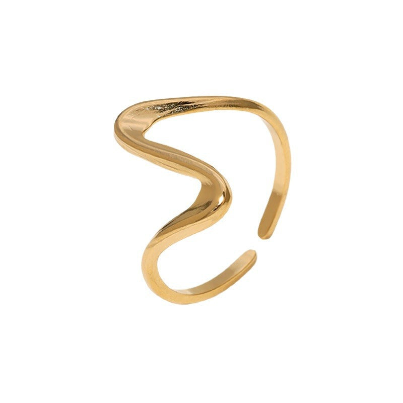 Anello Aperto Minimalista Geometrico da Donna in Acciaio Inossidabile con Finitura Placcata e Design dalle Linee Pulite