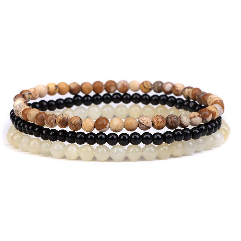 Vintage Minimalist Geometric Agate Beaded Bracelet Unisex Elastic Stretch Handmade Jewelry Set