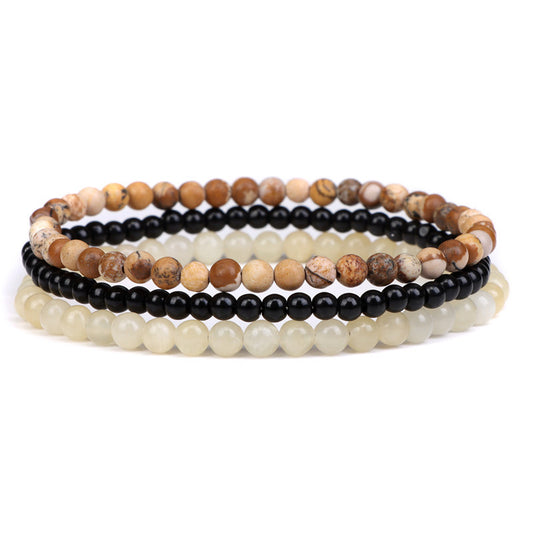 Vintage Minimalist Geometric Agate Beaded Bracelet Unisex Elastic Stretch Handmade Jewelry Set