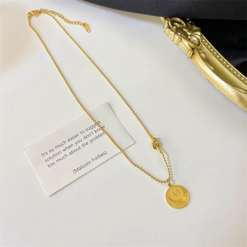 Minimalist Cool Style Letter-Shaped Titanium Steel Pendant Necklace for Women with Round Bead Chain