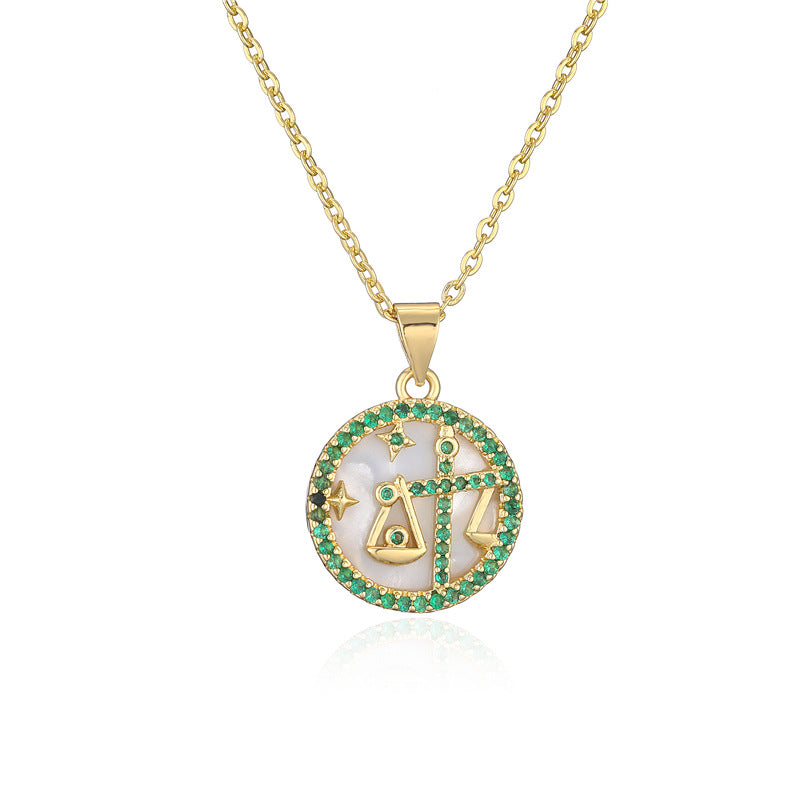 Minimalist Geometric Pendant Necklace with Gold-Plated Copper Base and Micro-Paved Colored Zirconia
