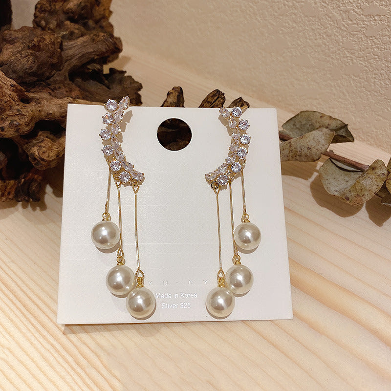 Minimalist Geometric Drop Earrings with Zircon and Pearl Accents in Gold-Plated Copper and 925 Sterling Silver Posts