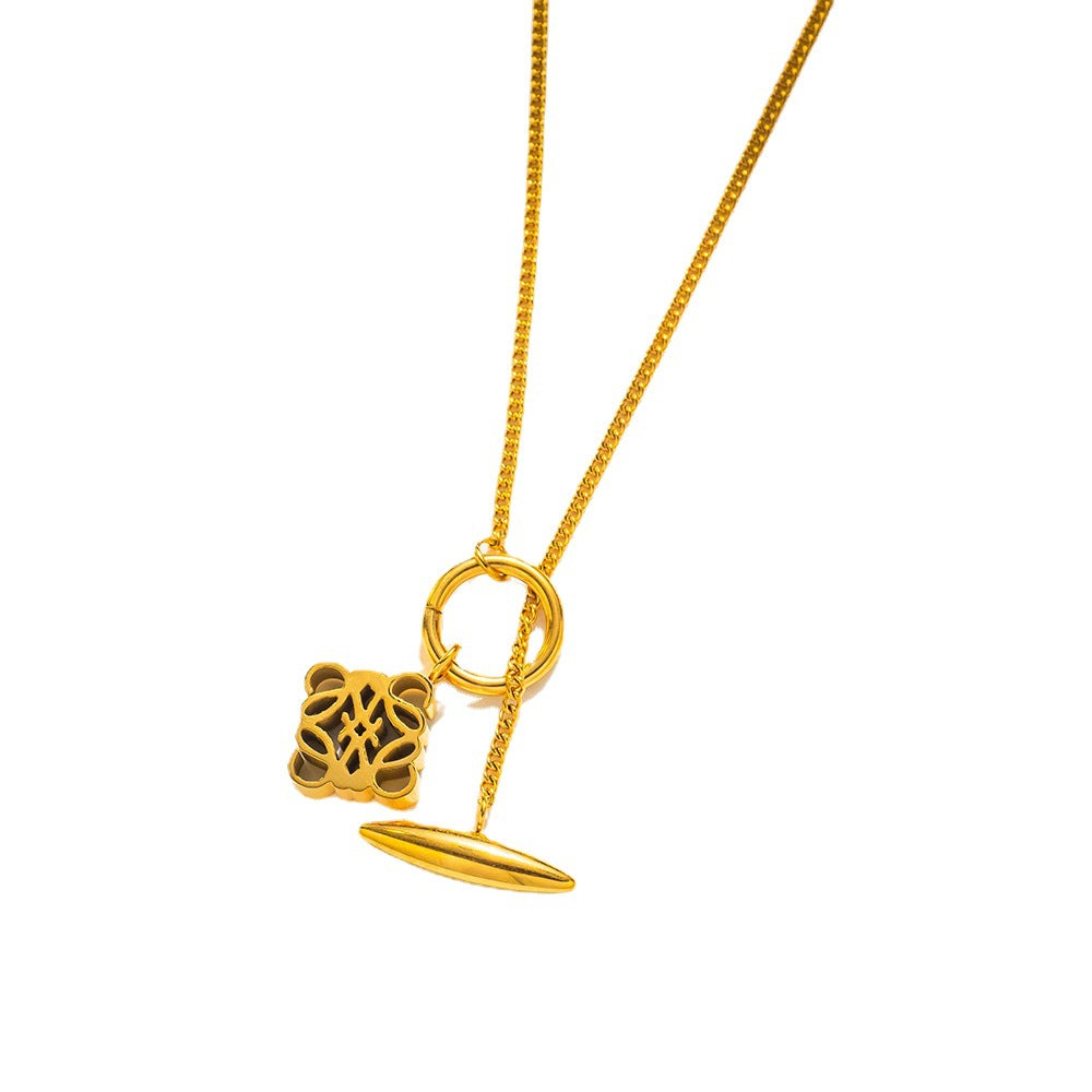 Collar de cadena de titanio y acero geométrico minimalista para mujer, con baño de oro, estilo vintage, delicado, con diseño de lujo