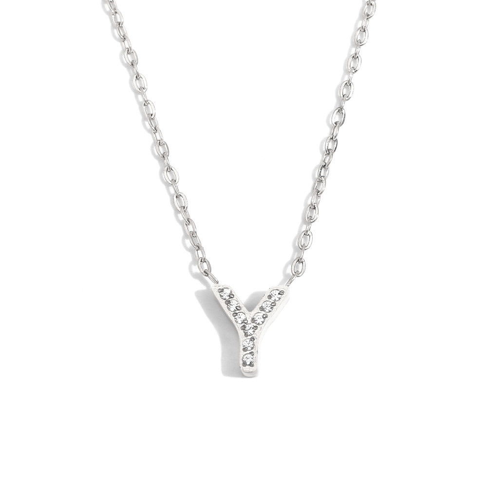 Minimalist Fashion Letter Pendant Necklace for Women Stainless Steel with 18K Gold Plating and Rhinestone Inlay