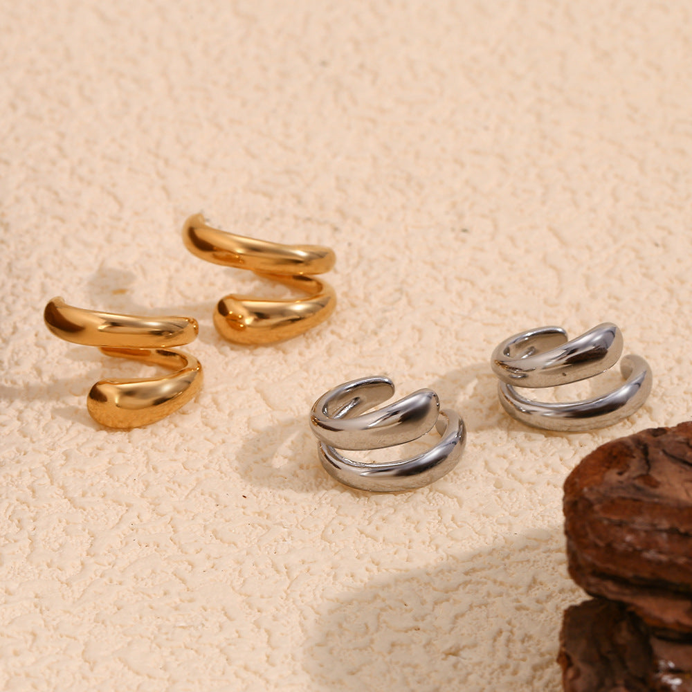 Orecchini a clip a U geometrici minimalisti a doppio strato in acciaio inossidabile placcato oro 18K per donna