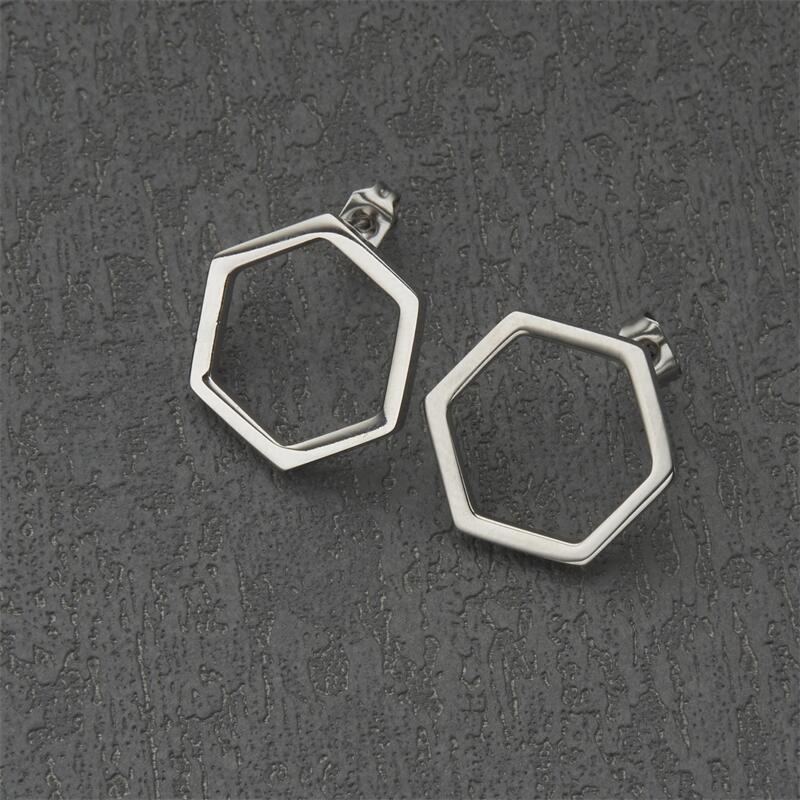 Minimalist Modern Hexagonal Stainless Steel Stud Earrings for Women with Plated Finish