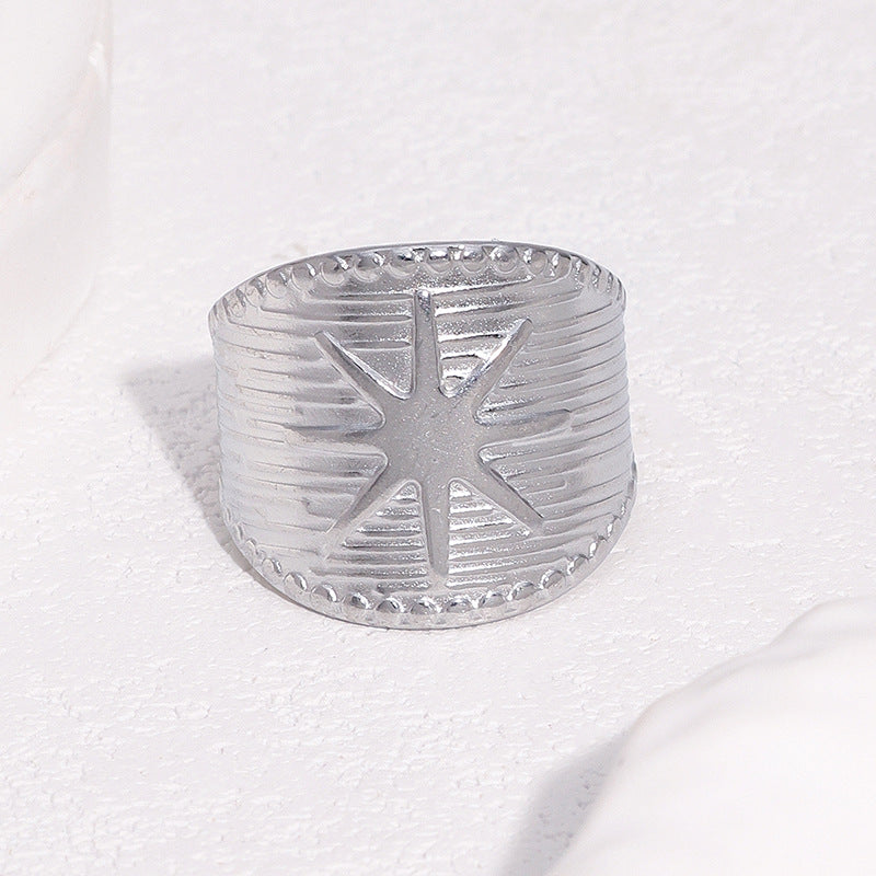Minimalist Star-Shaped Stainless Steel Open Ring for Women with Gold Plating, Hypoallergenic Titanium Steel Jewelry