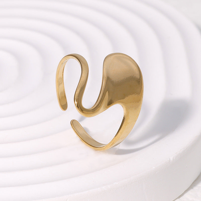 Anillo Abierto Minimalista de Acero Inoxidable Pulido con Forma Irregular para Mujer con Acabado Chapado
