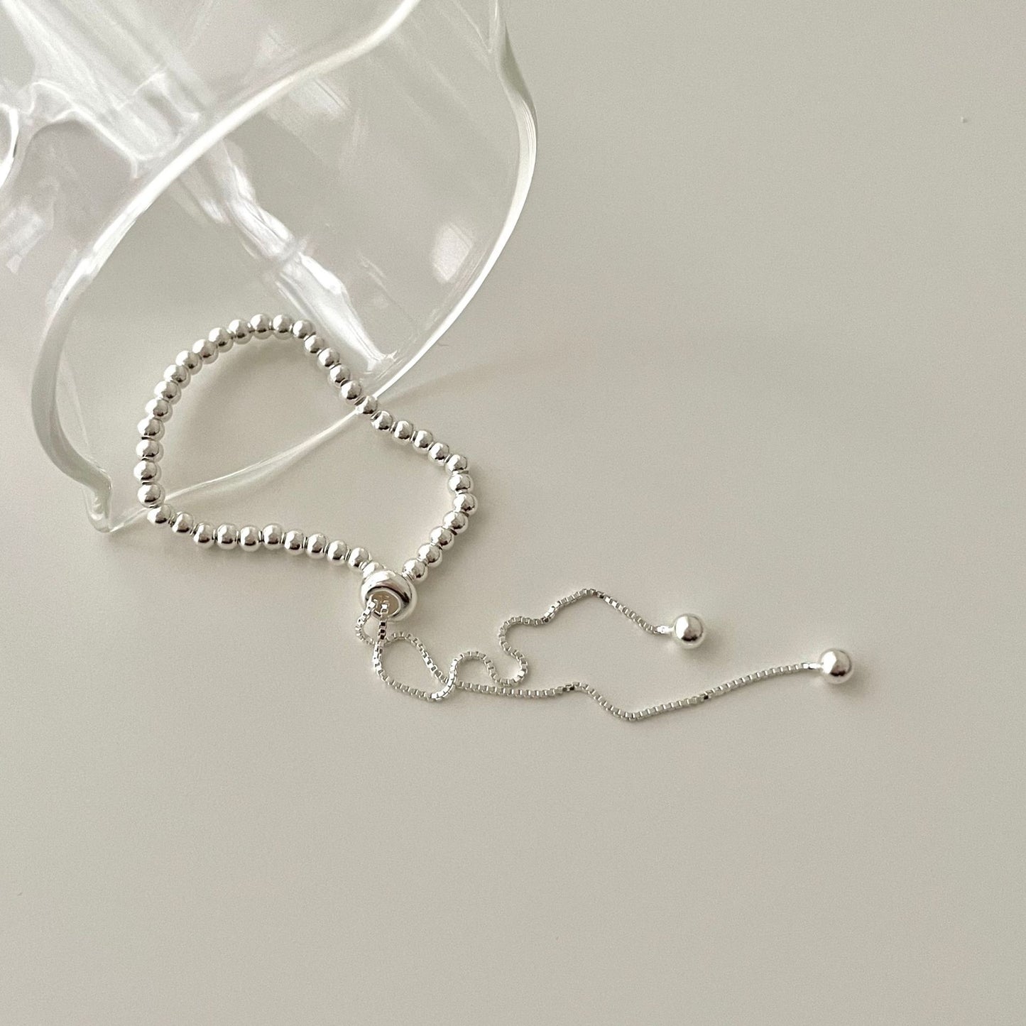 Adjustable 925 Sterling Silver Round Bead Ball Chain Bracelet for Women