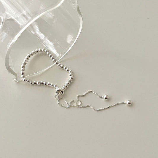 Adjustable 925 Sterling Silver Round Bead Ball Chain Bracelet for Women