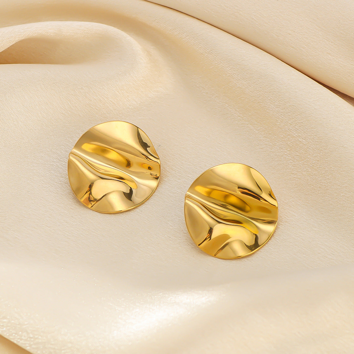 Irregular Ruffled Leaf-Shaped Stainless Steel Earrings with 18K Gold Plating for Women