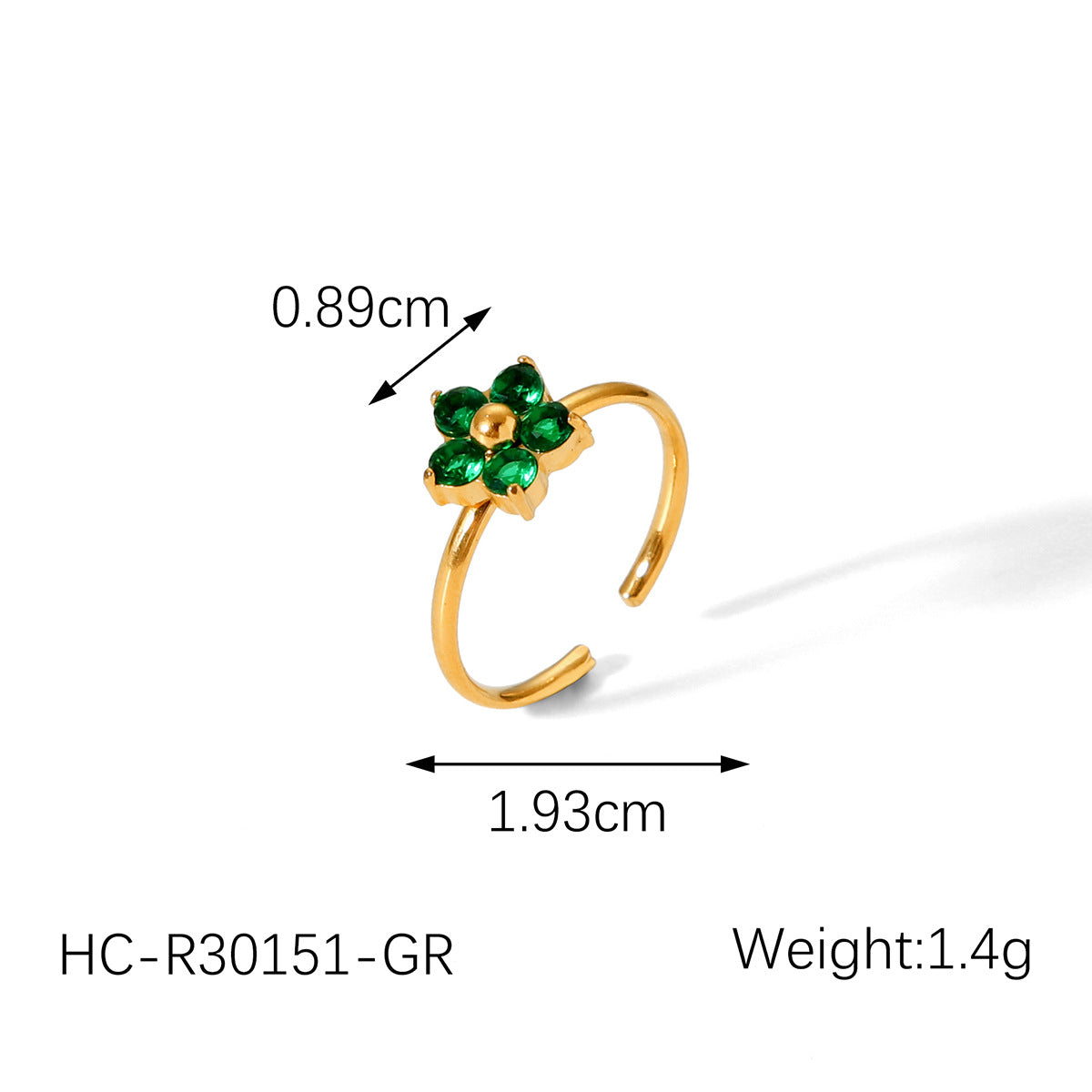 Floral Open Ring for Women in Stainless Steel with Rhinestone Inlay, Plated Finish, Lightweight Luxury French Style