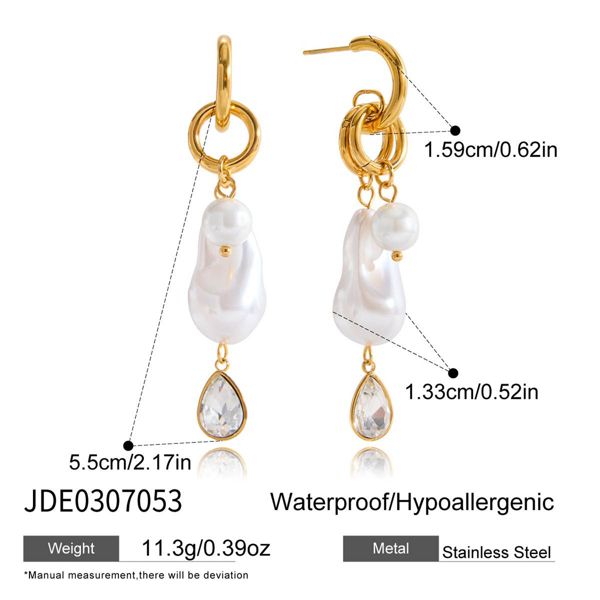 Pendientes Colgantes Geométricos Minimalistas con Perlas en Acero Inoxidable con Acabado Chapado para Mujer