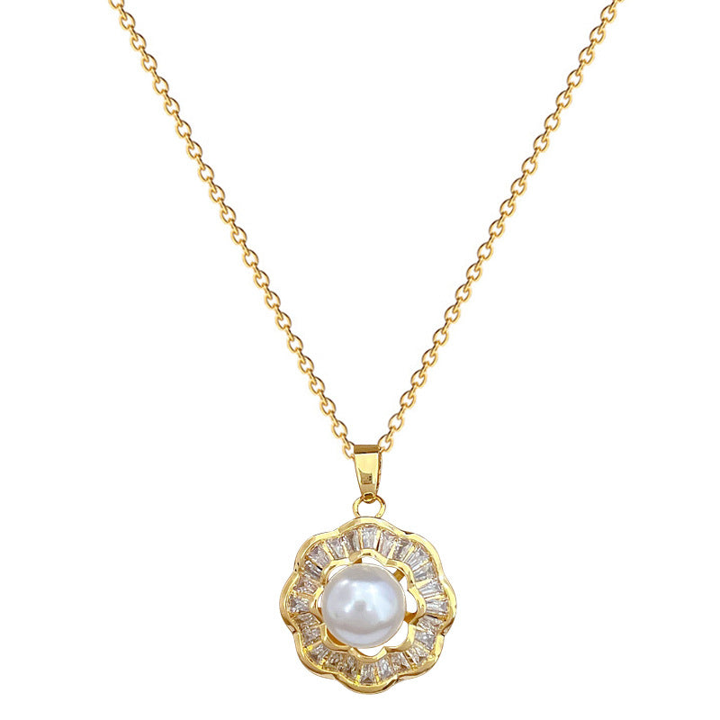 Parure di Lusso in Acciaio al Titanio con Collana e Orecchini Geometrici con Dettagli in Perle e Intarsi di Strass per Eventi Formali da Donna