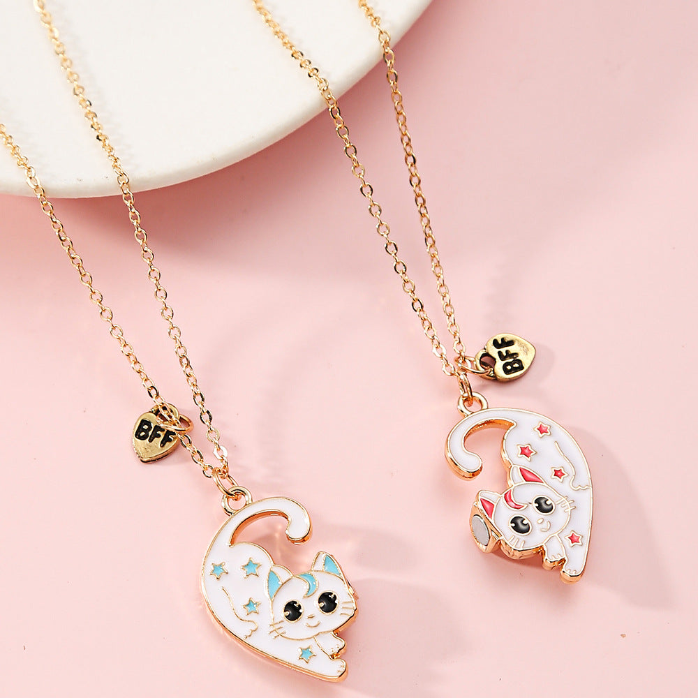 Cartoon Character Pendant Necklace for Kids in Zinc Alloy with Enamel Finish, Lightweight Luxury Style Cross Chain for Girls Aged 3-10+
