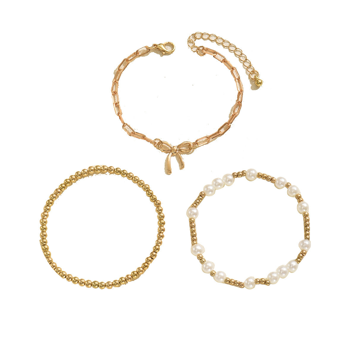 Conjunto de pulseras de aleación geométrica en forma de lazo estilo Fashion-Commuter con detalles de perlas tejidas para mujer