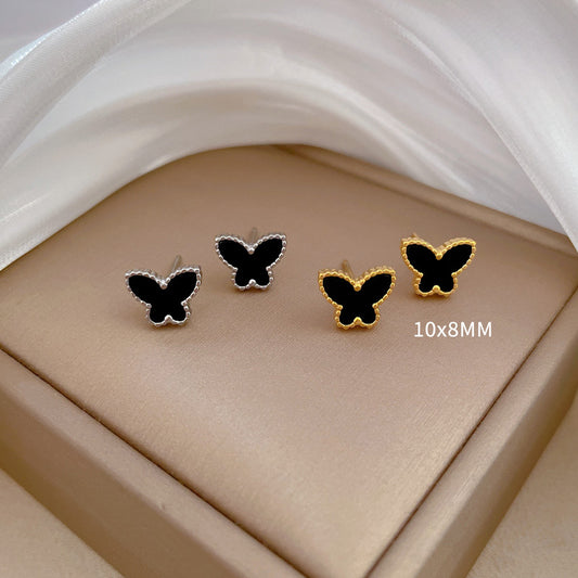 Minimalist Titanium Steel Butterfly Stud Earrings for Women Elegant Cold-Tone Party Jewelry