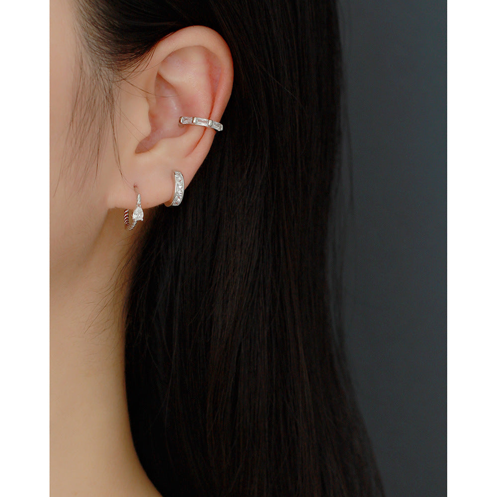 Minimalist 925 Sterling Silver Square Geometric Cubic Zirconia Inlay Hoop Earrings