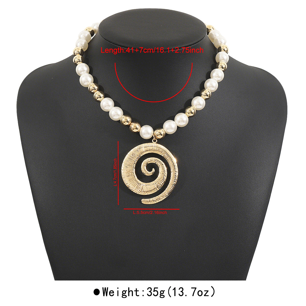 Collana da donna vintage geometrica con perle e perline, in lega con finitura placcata