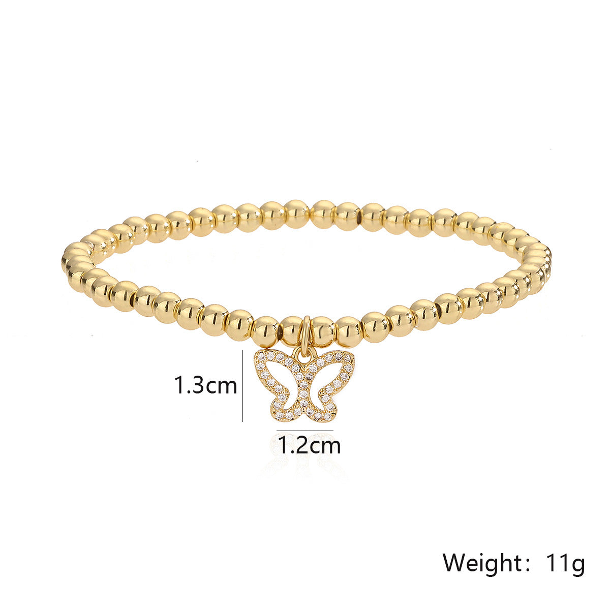 Elegant Butterfly-Shaped Copper Bracelet with Gold Plating and Zircon Inlay for Women
